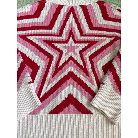 SHEIN Pink Red White Star Sweater Size Medium - Picture 9 of 9